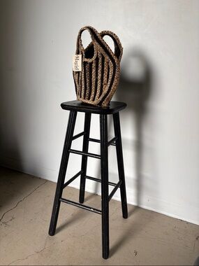 Magid Striped Woven Jute Tote in Natural & Black